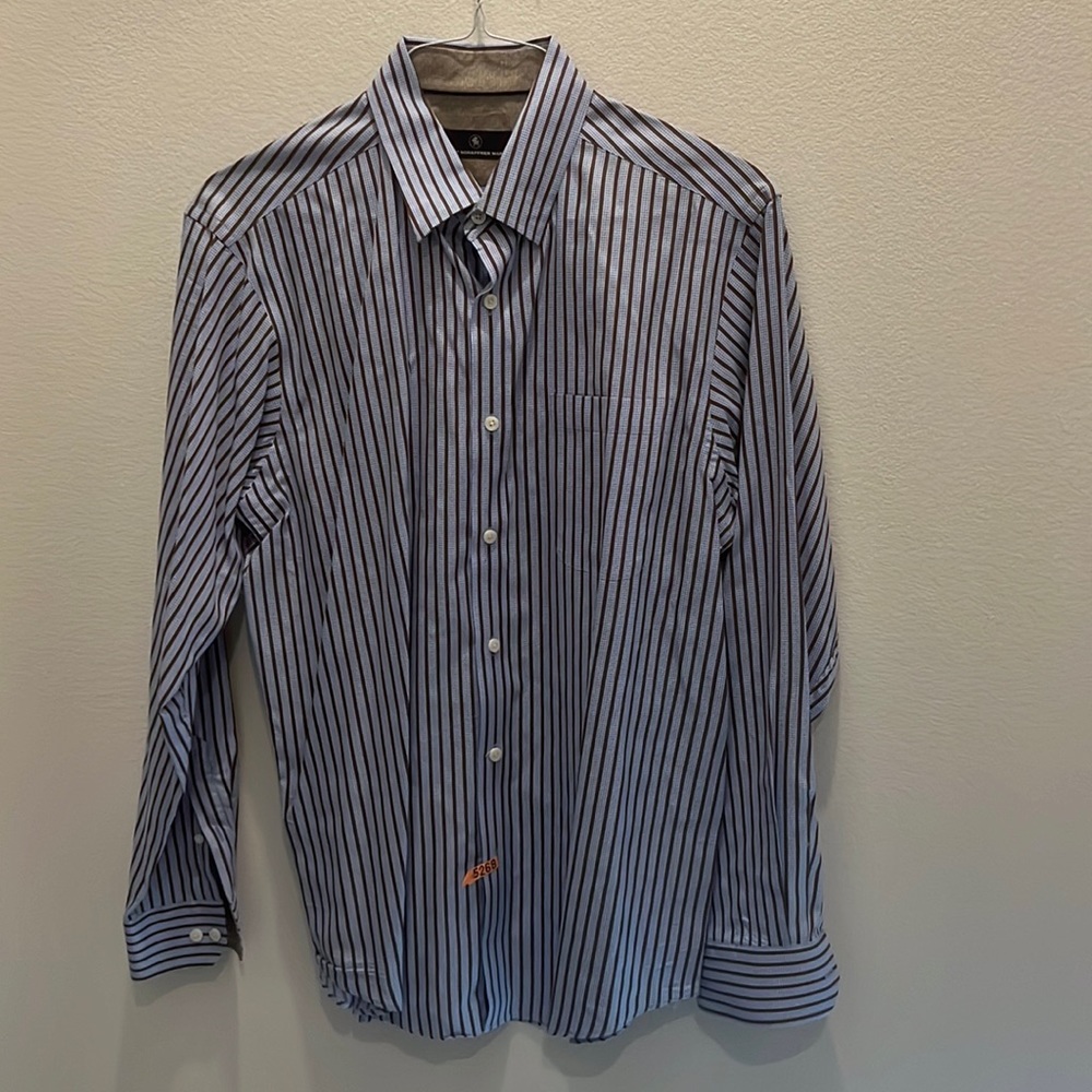 Hart Schaffner Marx Button Up Long Sleeve‎ Dress Shirt Size: L 100% Cotton